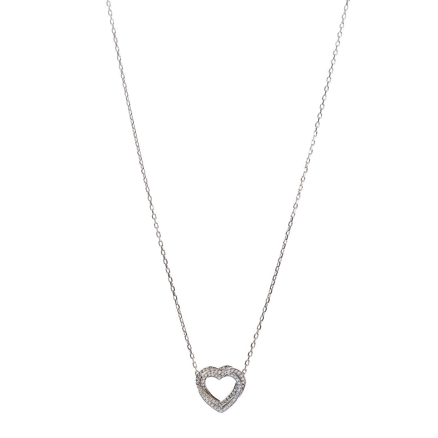 18K Pink Yellow White Gold Diamond Trinity Heart Paved Pendant Necklace