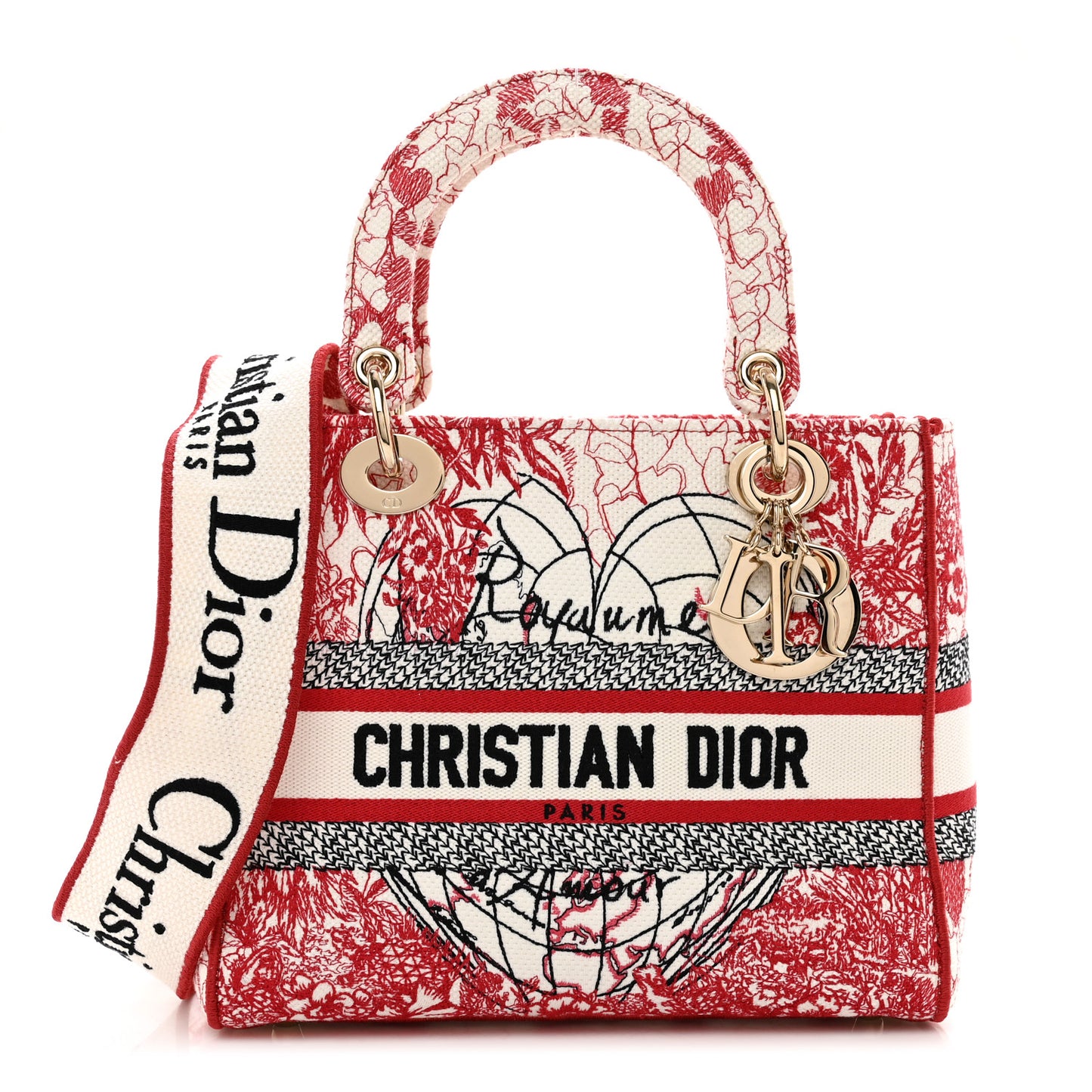 Canvas Embroidered Medium Dioramour D-Royaume Lady D-Lite Red Multicolor