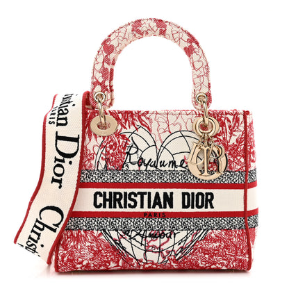 Christian Dior Canvas Embroidered Medium Dioramour D-Royaume Lady D-Lite Red Multicolor 1 of 9