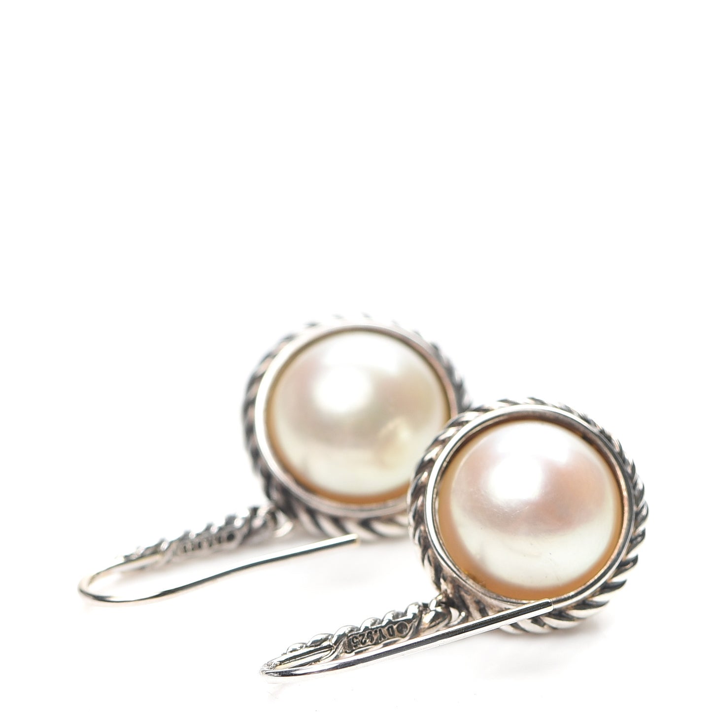 Sterling Silver Pearl 9mm Cable Drop Earrings