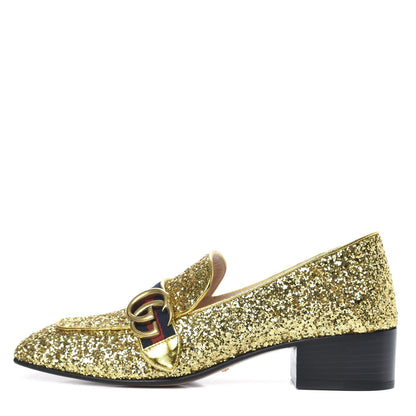 Gucci Glitter Web Peyton Loafers 39 Gold 1 of 9
