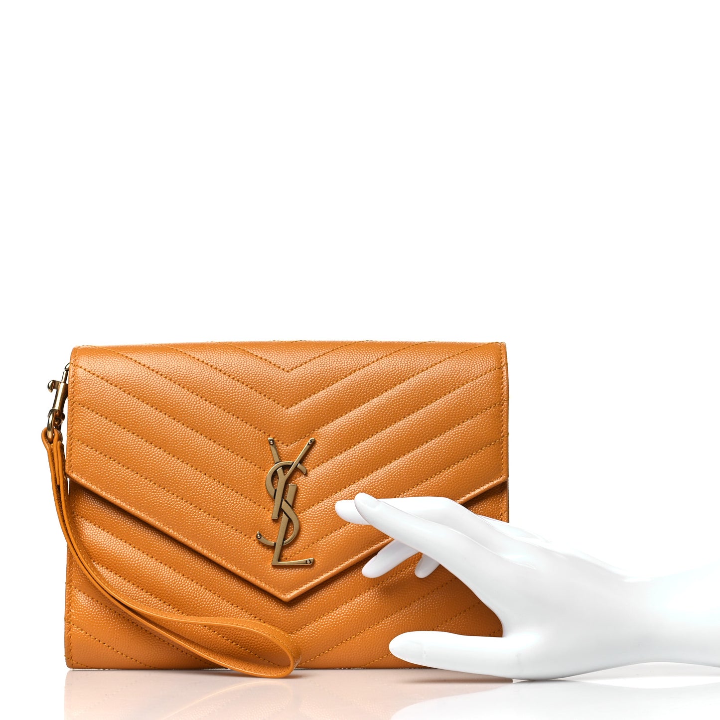 Grain De Poudre Matelasse Chevron Monogram Cassandre Flap Pouch Senape Yellow