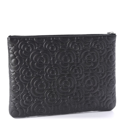 Chanel Goatskin Camellia Embossed Medium Cosmetic Case Dark Grey 3 of 10