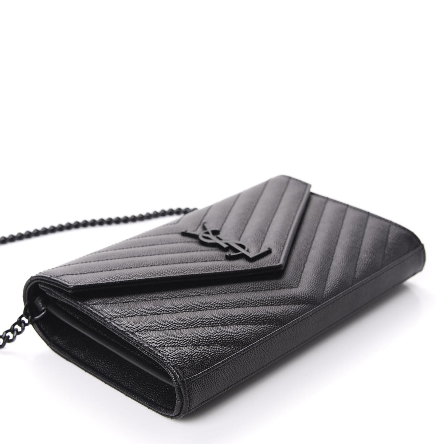 Grain De Poudre Matelasse Chevron Monogram Chain Wallet Black