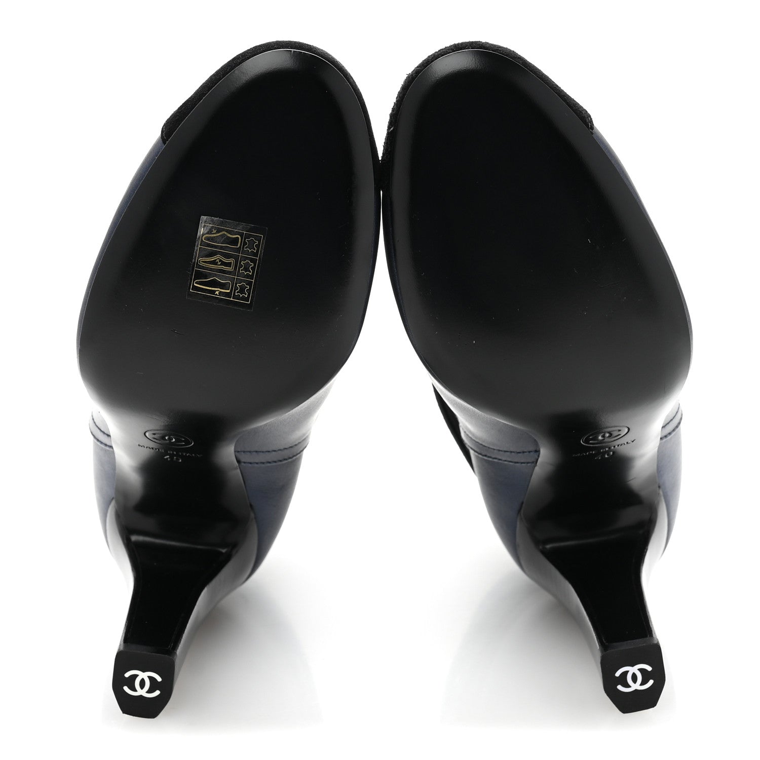 Chanel Calfskin Suede Cap Toe CC Short Boots 40 Navy Black 6 of 9