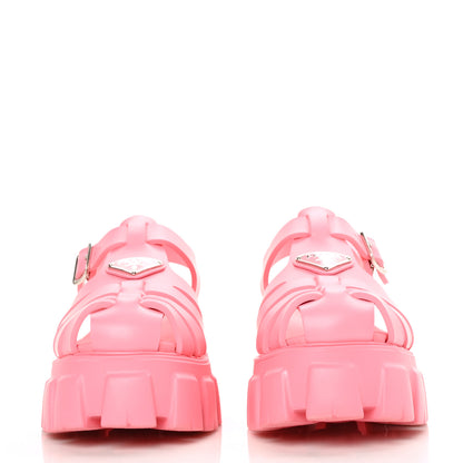 Prada Foam Rubber Metal Triangle Logo Monolith 55mm Cage Sandals 41 Begonia 2 of 8