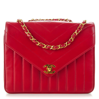 Chanel Lambskin Quilted Chevron Small Single Flap Red 1 of 8