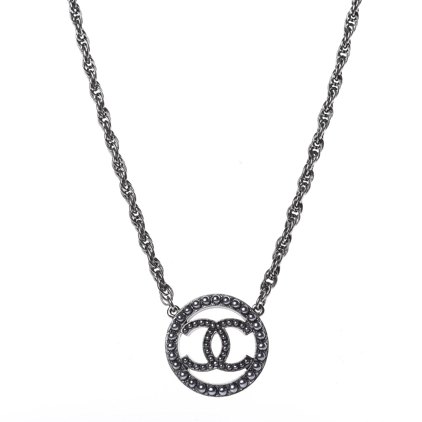 Ruthenium Pearl CC Short Necklace Dark Grey
