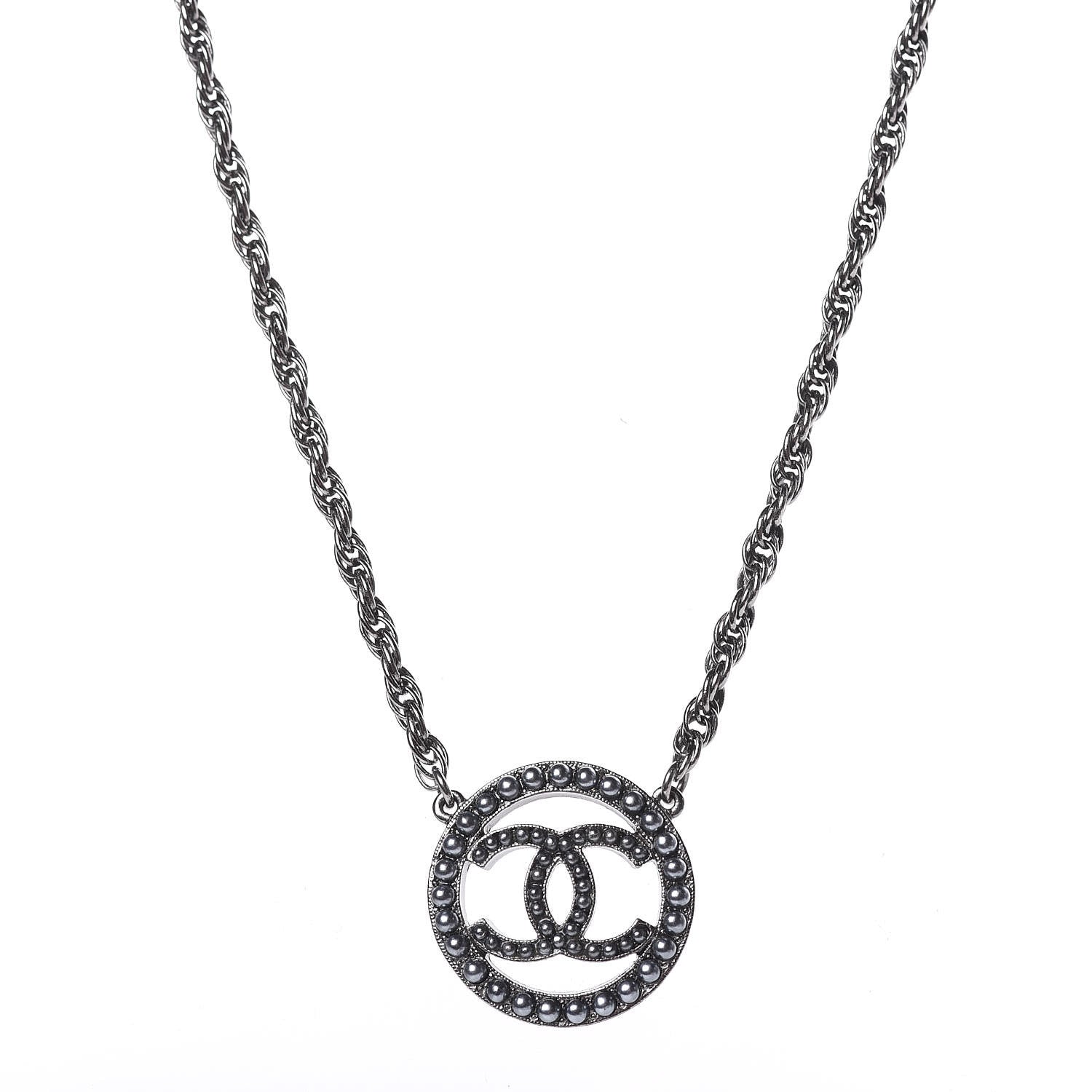 Chanel Ruthenium Pearl CC Short Necklace Dark Grey 1 of 6