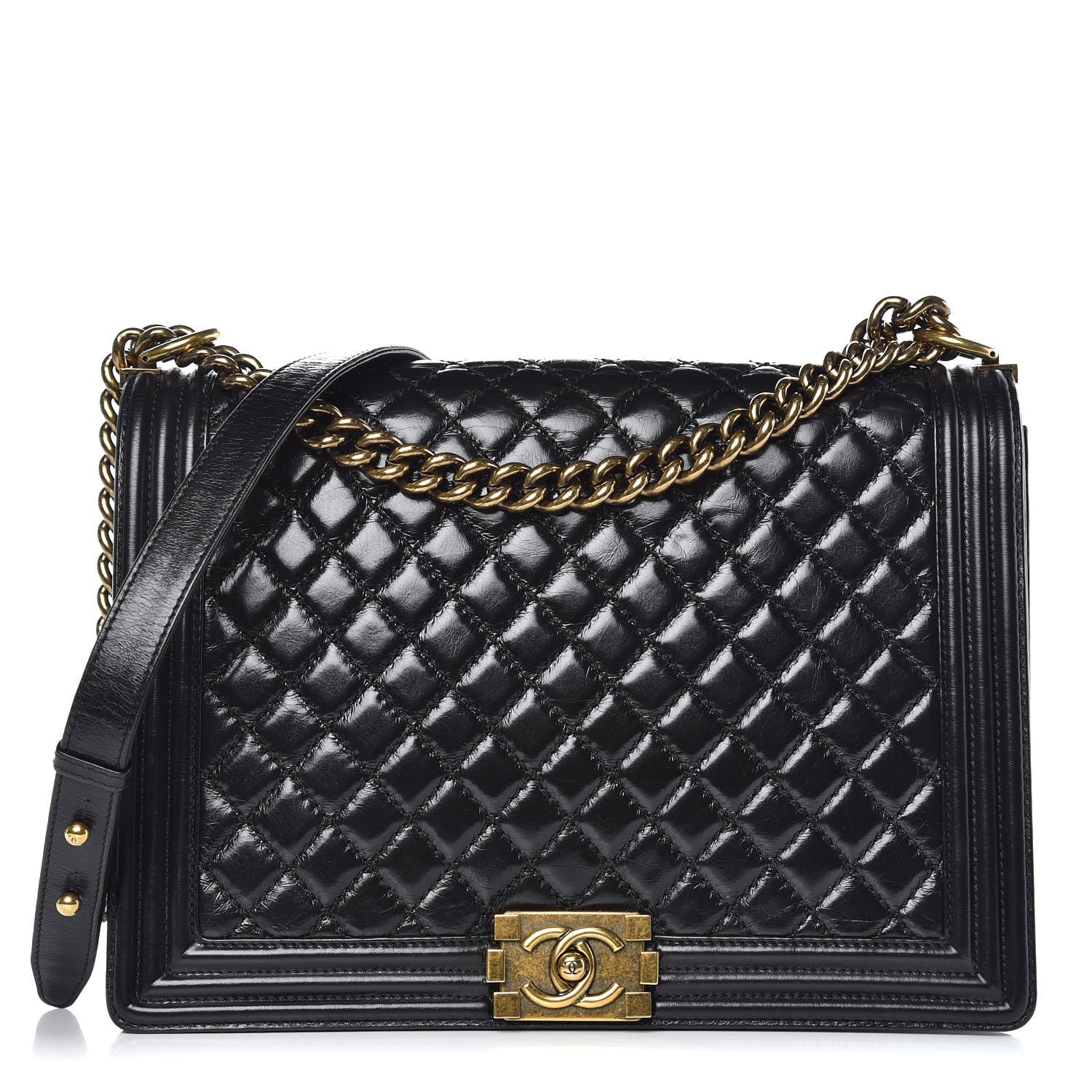 Chanel Glazed Calfskin Quilted Large Boy Flap Black 1 of 14