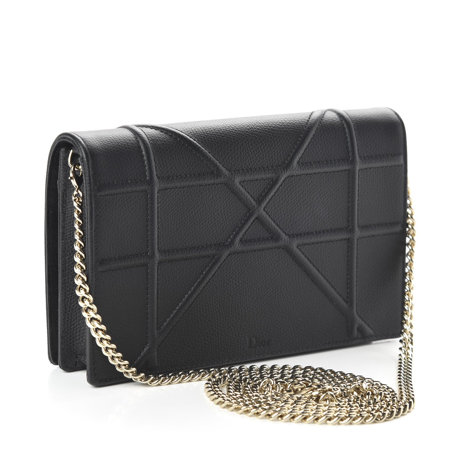 Christian Dior Grained Calfskin Diorama Wallet on Chain Pouch Black 3 of 9