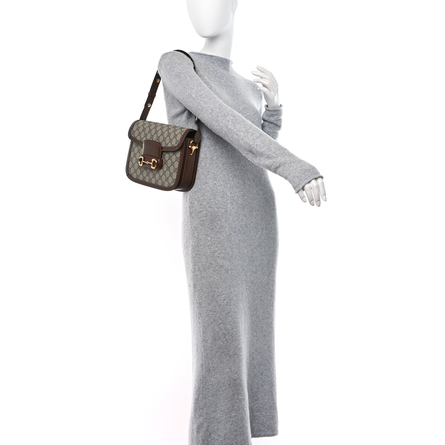 GG Supreme Monogram Horsebit 1955 Shoulder Bag Beige Brown Sugar