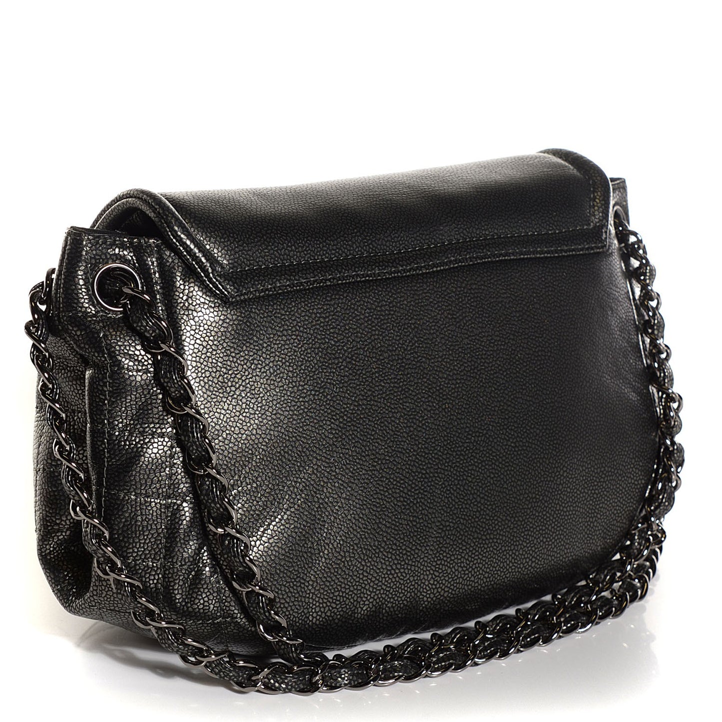 Caviar Half Moon Large Flap Dark Silver