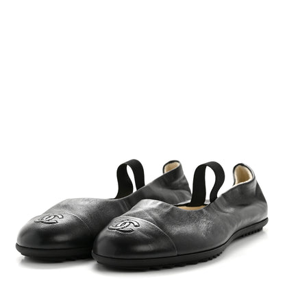 Chanel Lambskin Cap Toe CC Mary Jane Flats 38 Black 4 of 10
