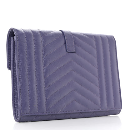 Saint Laurent Grain De Poudre Textured Mixed Matelasse Triquilt Monogram Clutch Dark Wisteria 3 of 7