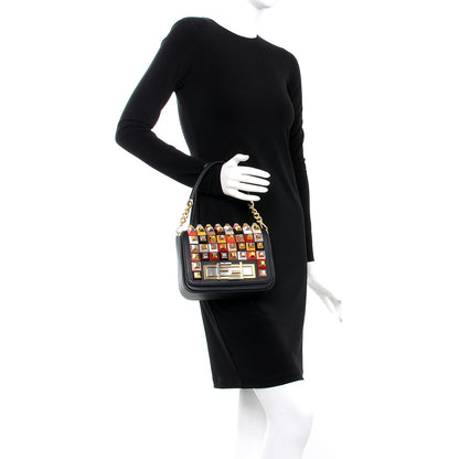 Fendi Grained Calfskin Studded 3Baguette Shoulder Bag Black Multicolor 3 of 8