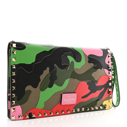 Valentino Garavani Nappa Canvas Camouflage Rockstud Wristlet Clutch Army Green Ninphea Parrot 4 of 10