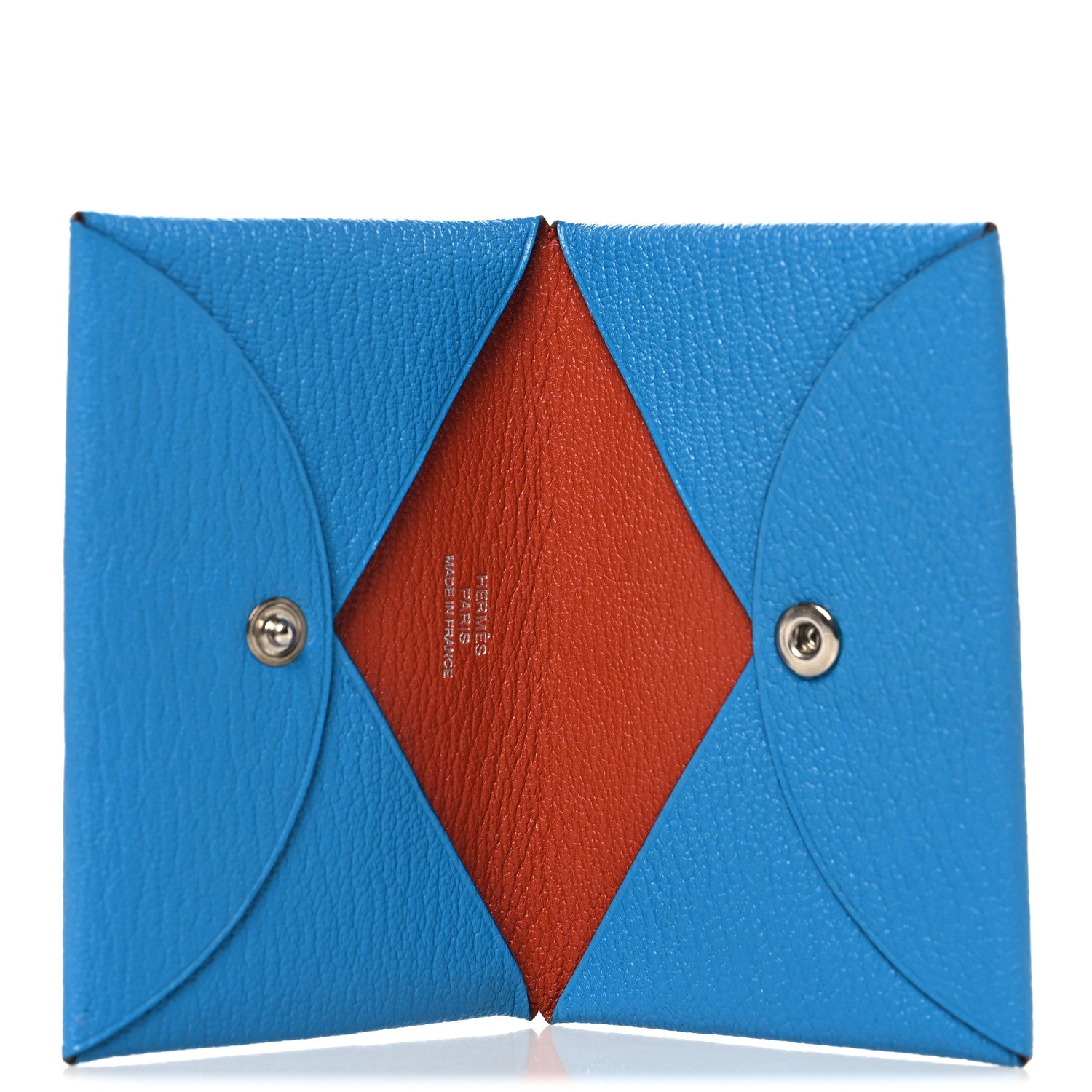 Hermes Chevre Mysore Verso Calvi Card Case Bleu Frida Cuivre 5 of 7