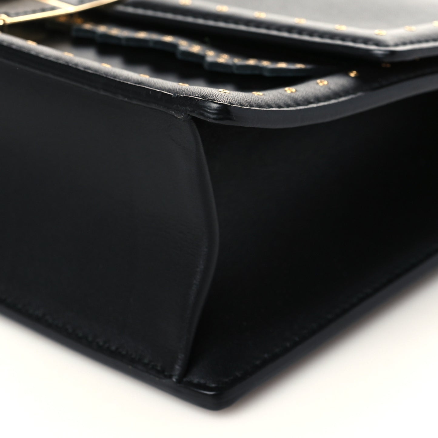 Smooth Calfskin Studded Aileen Gancio Lock Shoulder Bag Black