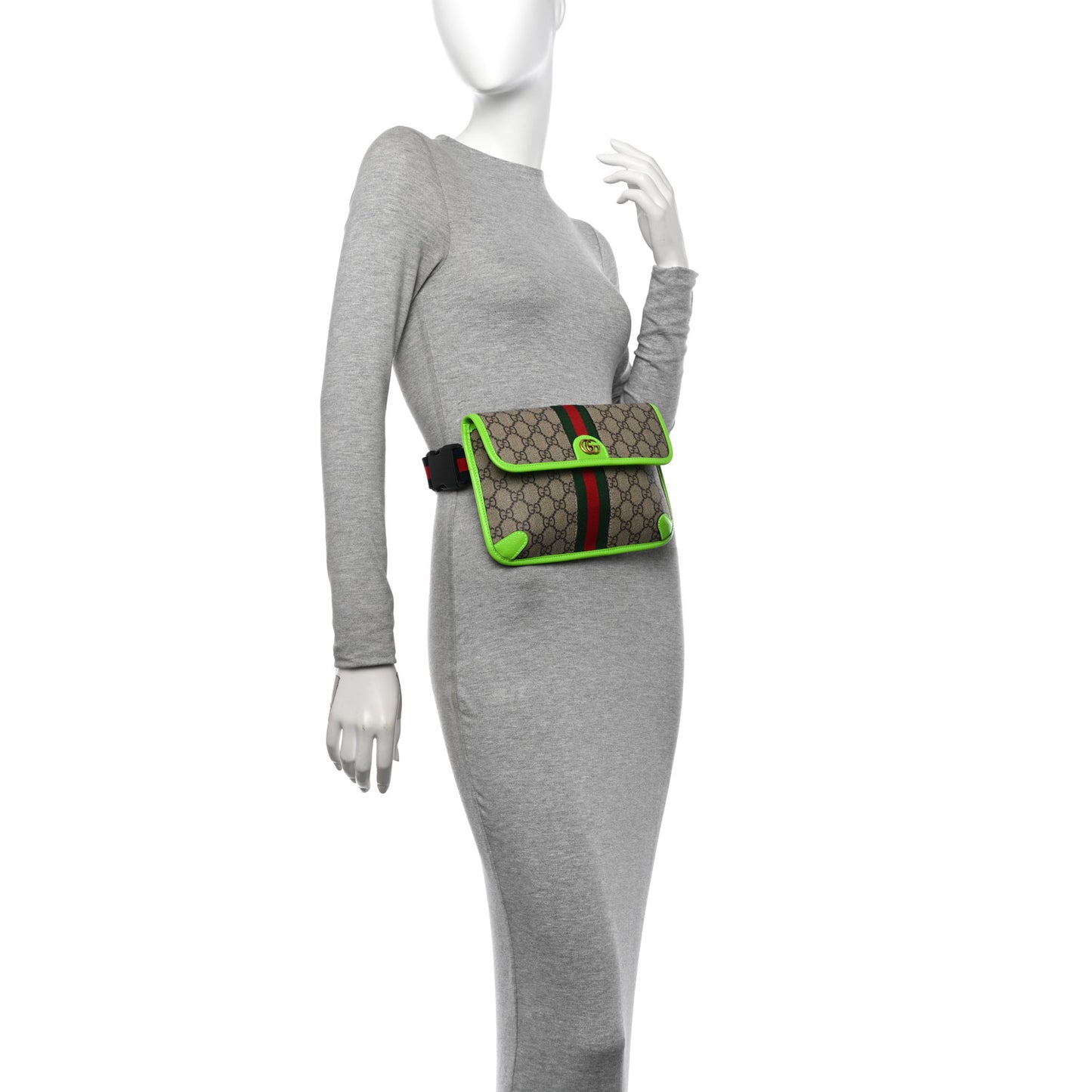 GG Supreme Monogram Web Small Ophidia Belt Bag Beige Ebony Electric Green