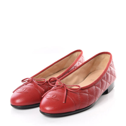 Chanel Caviar Quilted CC Cap Toe Ballerina Flats 36.5 Red 3 of 8