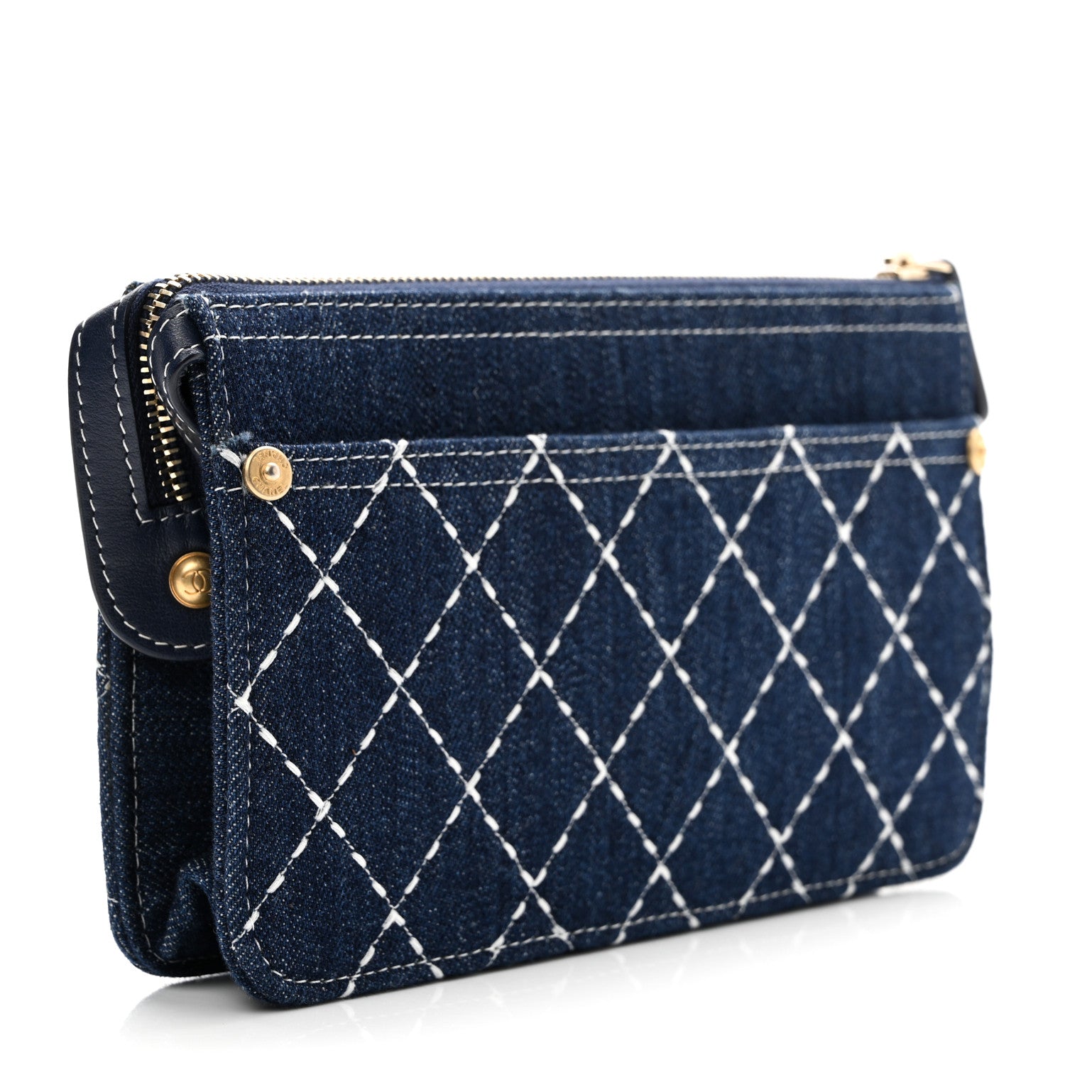 Chanel Denim Quilted Zipped Wristlet Clutch Blue 1785555
