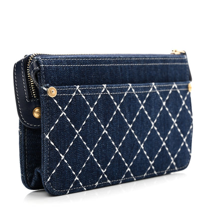 Chanel Denim Quilted Zipped Wristlet Clutch Blue 3 of 7