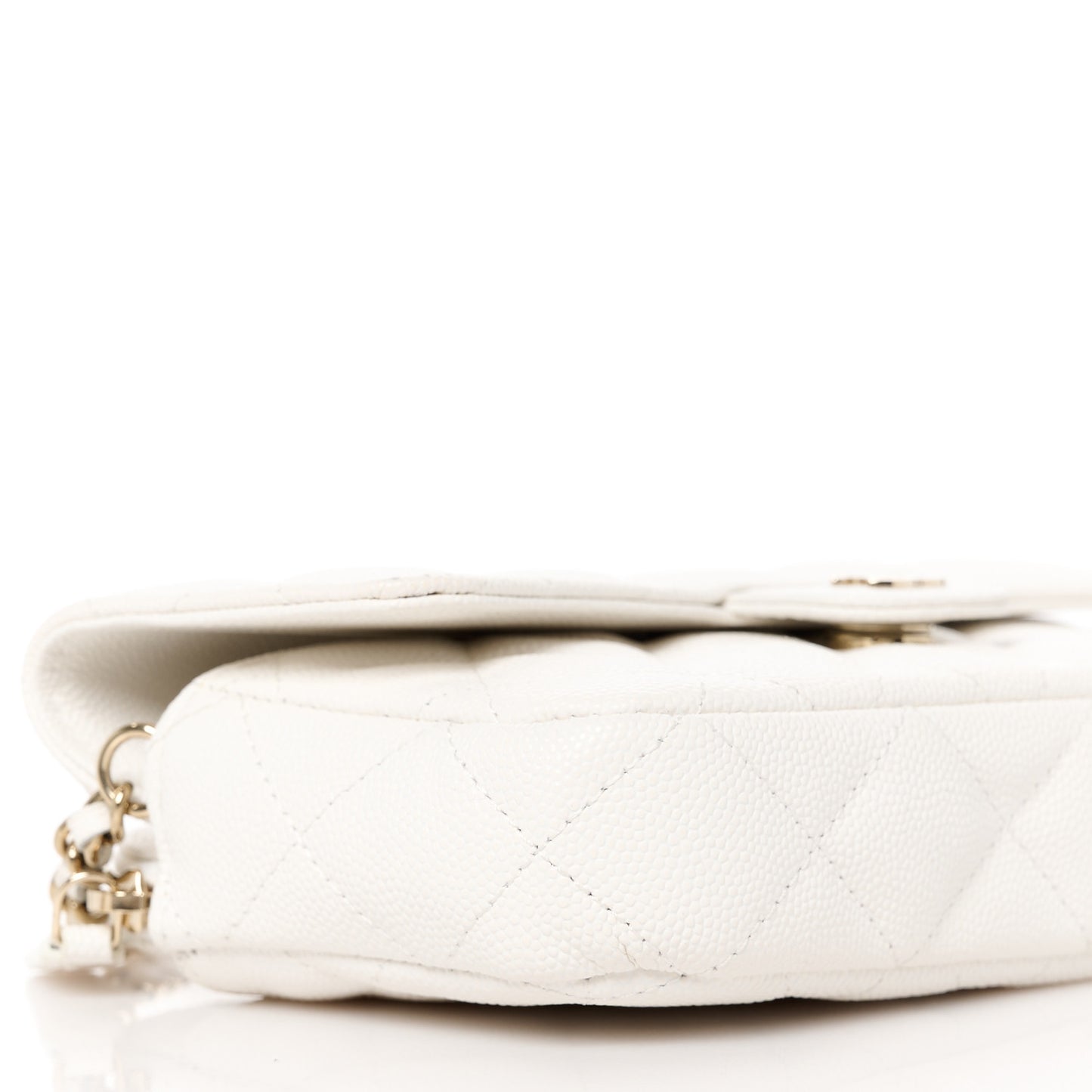Caviar Quilted Flap Phone Holder With Chain White