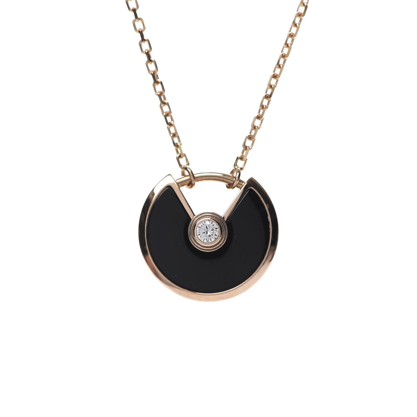 18K Pink Gold Diamond Black Onyx XS Amulette de Cartier Pendant Necklace