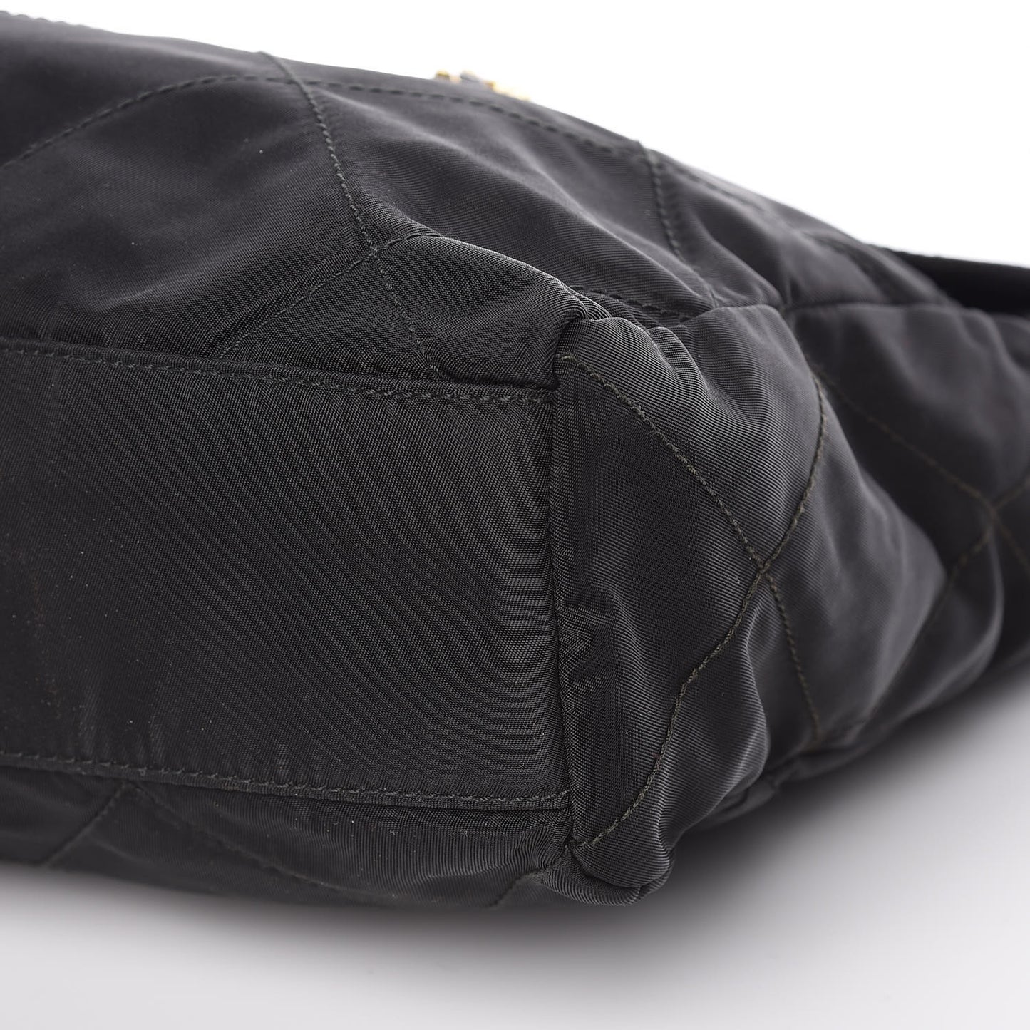 Nylon Tessuto Impuntu Quilted Flap Shoulder Bag Black