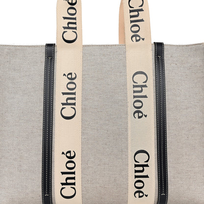 Chloe Cotton Calfskin Large Woody Ribbon Tote White Blue 8 of 12