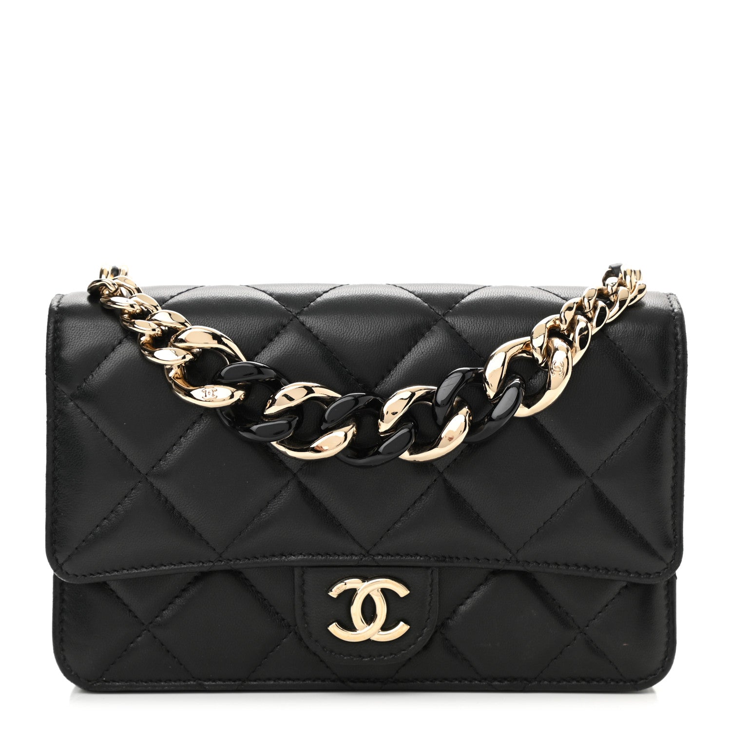 Chanel Lambskin Resin Bi-Color Quilted Wallet On Chain WOC Black 1 of 11