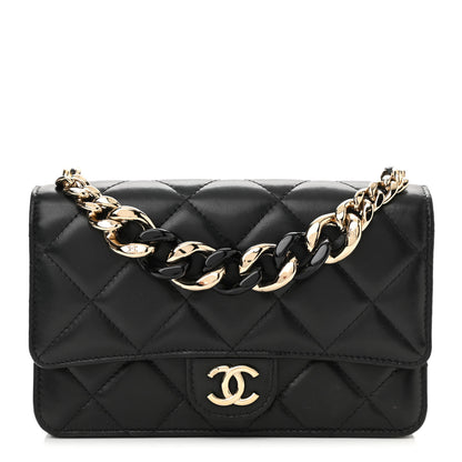Chanel Lambskin Resin Bi-Color Quilted Wallet On Chain WOC Black 1 of 11