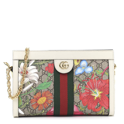 Gucci GG Supreme Monogram Flora Web Small Ophidia Chain Shoulder Bag White 1 of 12