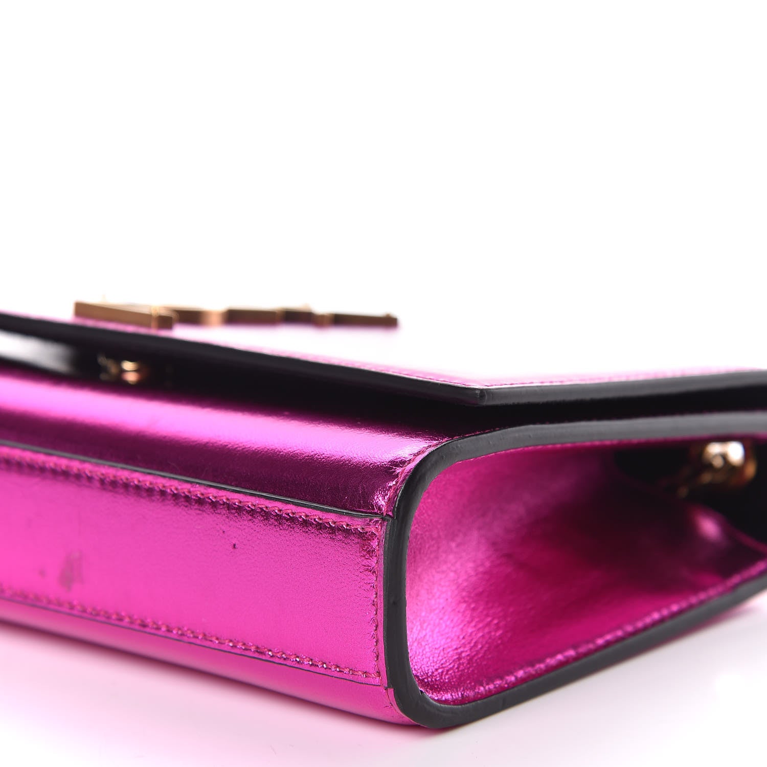 Saint Laurent Metallic Calfskin Small Classic Monogram Kate Satchel Magenta 6 of 17