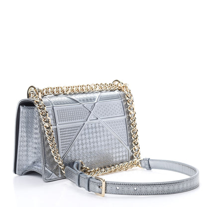 Christian Dior Metallic Patent Micro-Cannage Medium Diorama Flap Bag Silver 3 of 10
