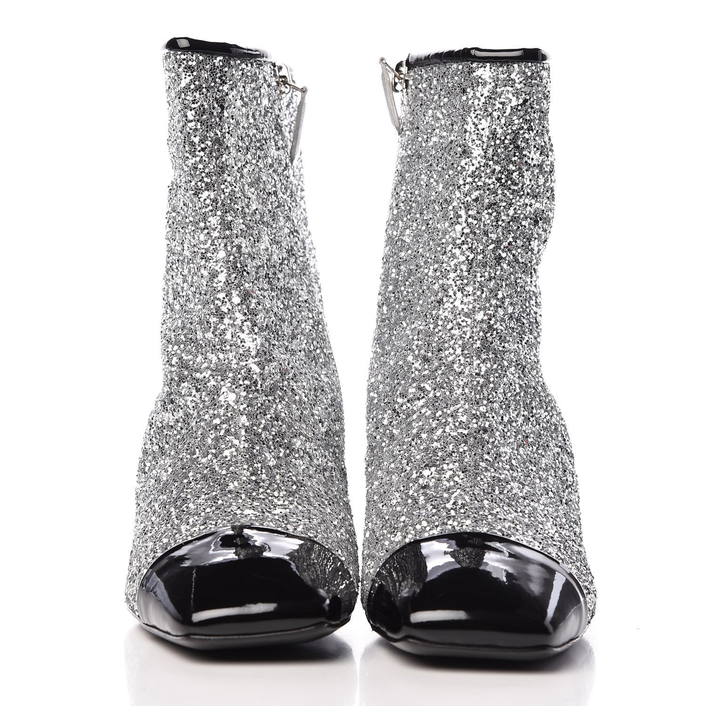Glitter Patent Cap Toe Short Boots 37 Silver