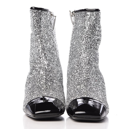 Chanel Glitter Patent Cap Toe Short Boots 37 Silver 2 of 8