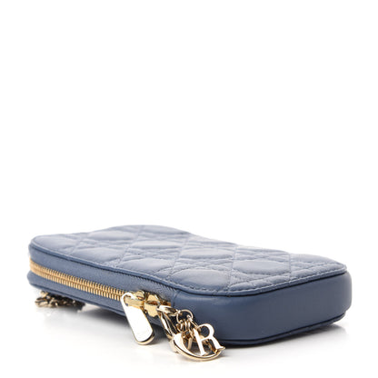 Christian Dior Lambskin Cannage Lady Dior Phone Holder Denim Blue 5 of 12