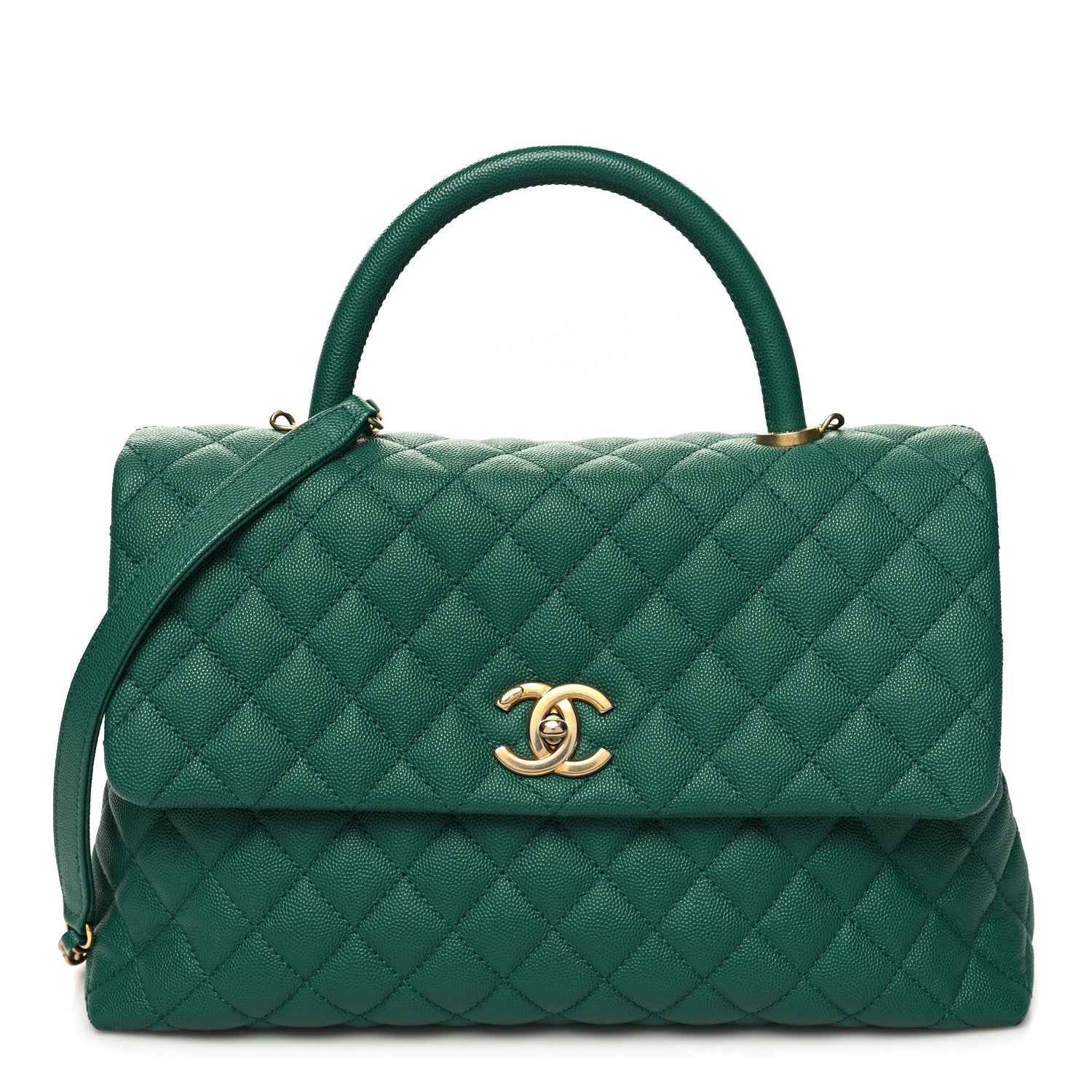 Chanel Caviar Quilted Medium Coco Handle Flap Green 1 of 11