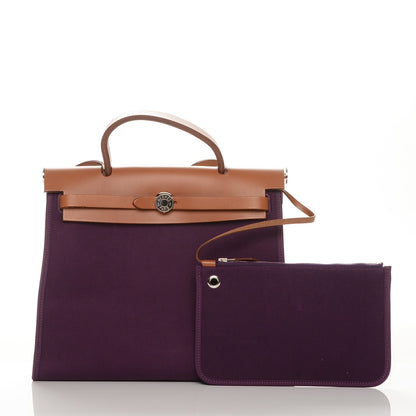 Hermes Vache Hunter Toile Herbag Zip 31 PM Fauve Cassis 3 of 8