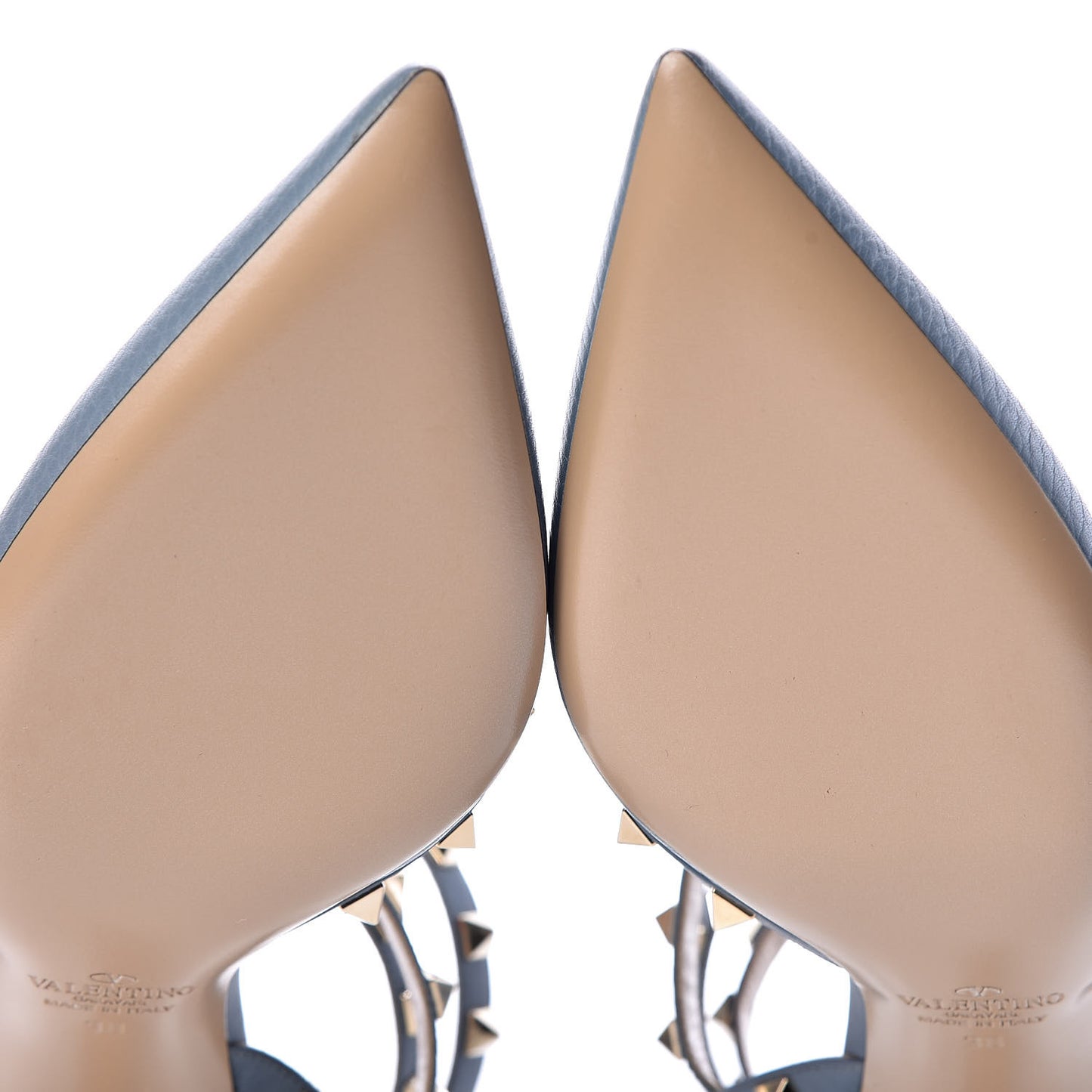 Pebbled Calfskin Rockstud Ankle Strap 65mm Pumps 38 Niagara