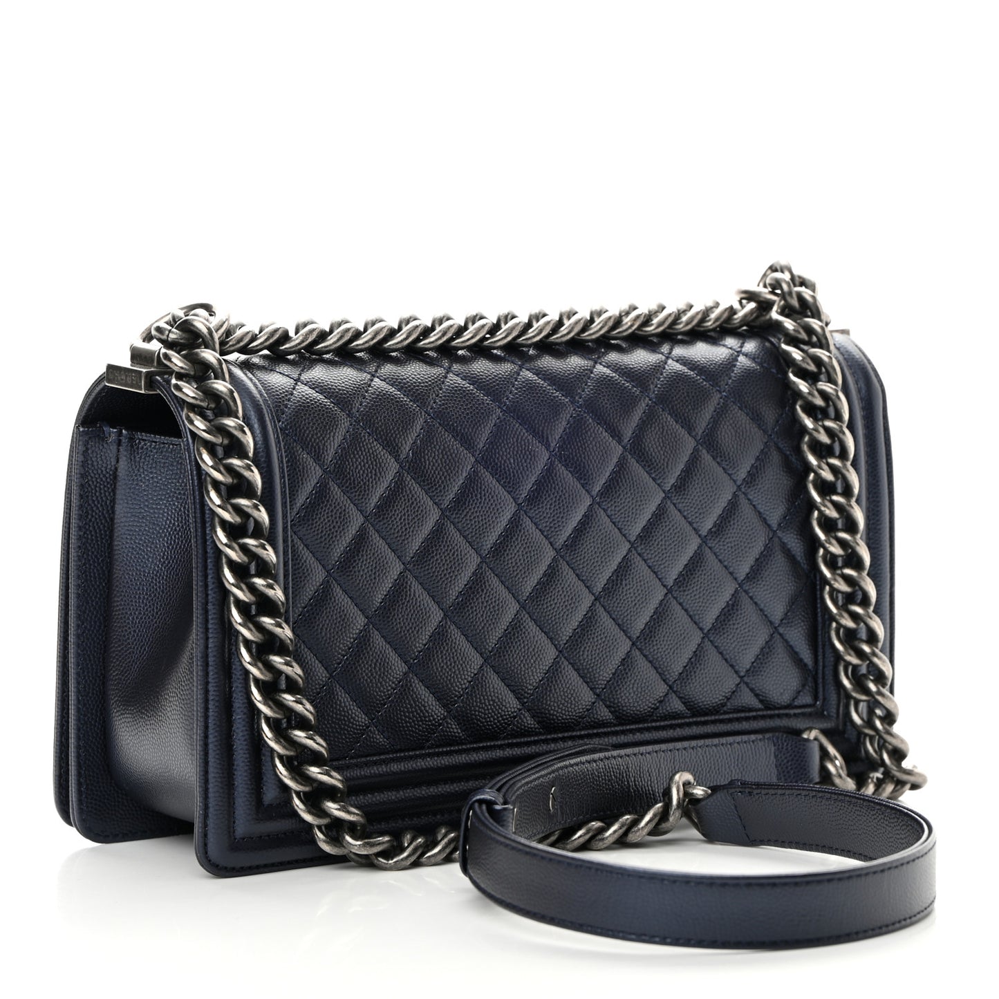 Metallic Caviar Quilted Medium Boy Flap Navy