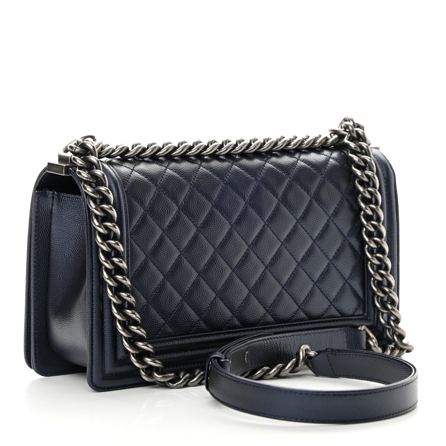 Chanel Metallic Caviar Quilted Medium Boy Flap Navy 3 of 12