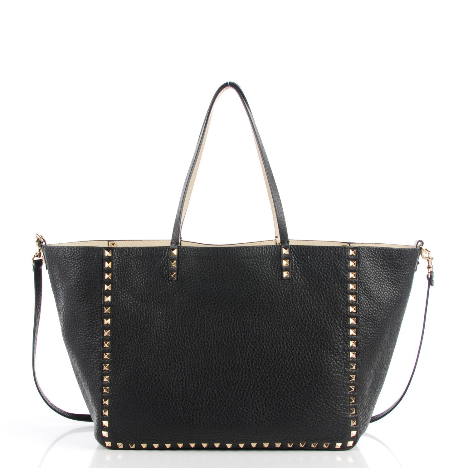 Valentino Garavani Grained Calfskin Medium Rockstud Reversible Tote Black Ivory 3 of 7