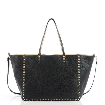 Valentino Garavani Grained Calfskin Medium Rockstud Reversible Tote Black Ivory 3 of 7