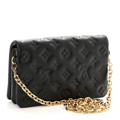 Louis Vuitton Lambskin Embossed Monogram Pochette Coussin Black 3 of 11