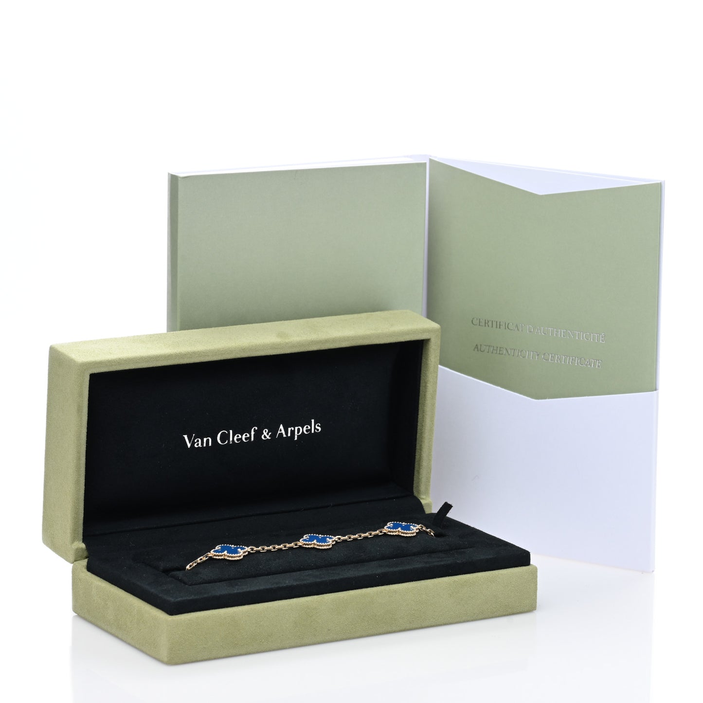 18K Yellow Gold Blue Agate 5 Motifs Vintage Alhambra Bracelet