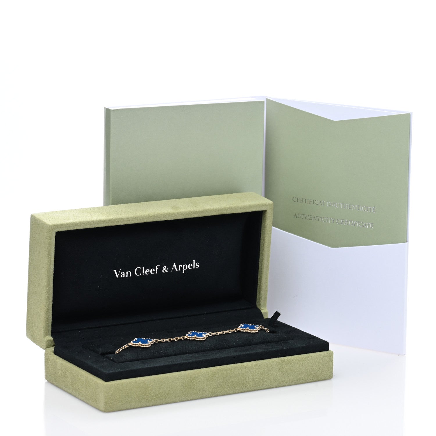 Van Cleef & Arpels 18K Yellow Gold Blue Agate 5 Motifs Vintage Alhambra Bracelet 4 of 4