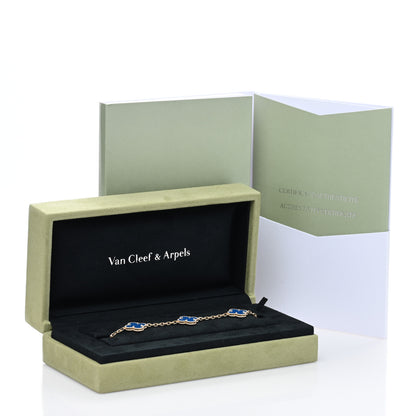 Van Cleef & Arpels 18K Yellow Gold Blue Agate 5 Motifs Vintage Alhambra Bracelet 4 of 4